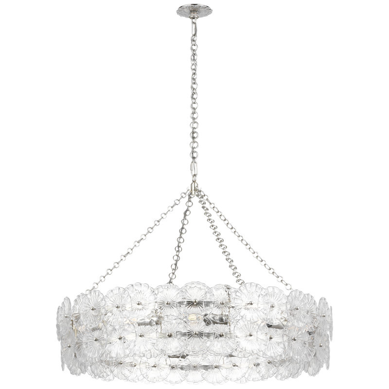 Julie Neill Gianna 36" Ring Chandelier with Clear Glass, Clear, Burnished Silver Leaf
