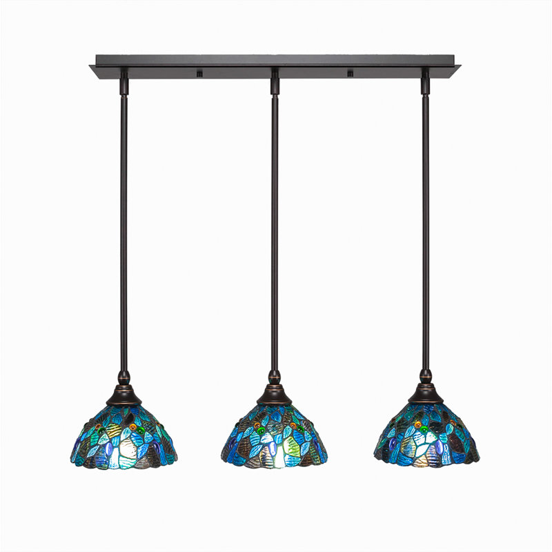 Luminaire suspendu en mosaïque bleu 3 "à 3 lumières, Granit foncé