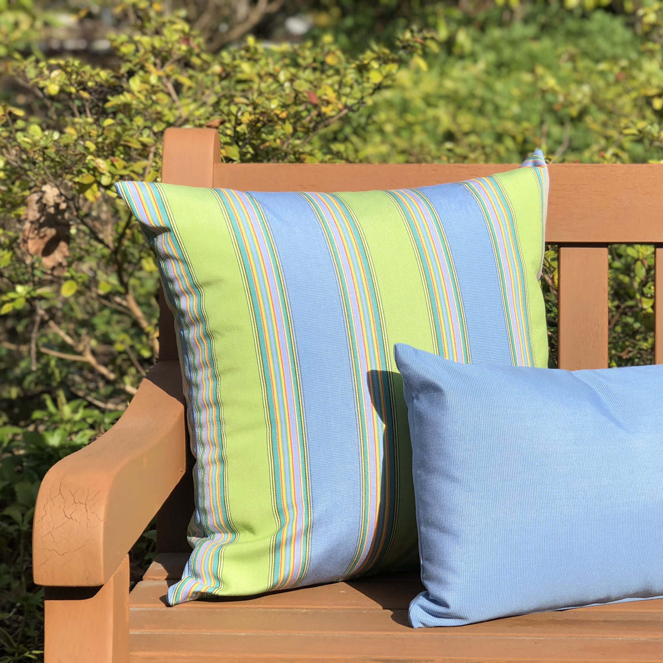 Pillow Decor Sunbrella Fabric Bravada Limelite Blue Green Striped