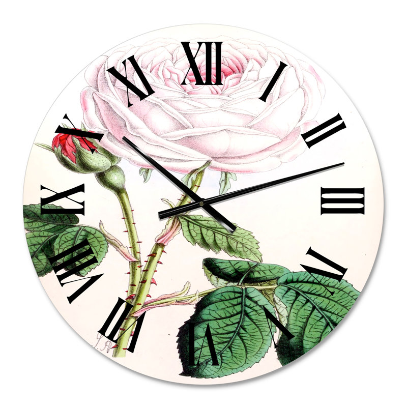 Fleur rose rétro - horloge murale traditionnelle, Petit
