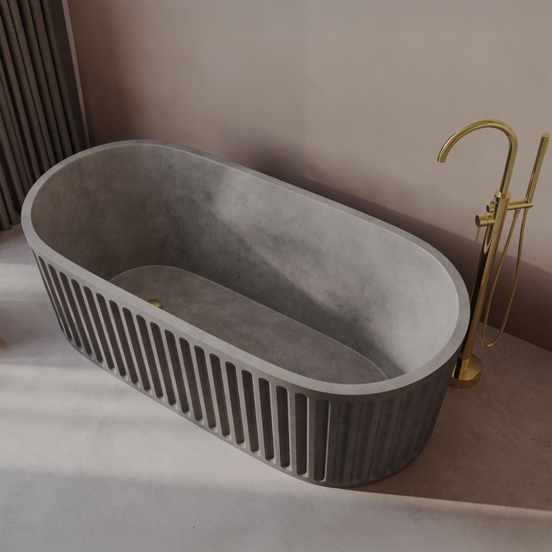 Baignoire autoportante en béton de 67 po Delice de couleur grise avec drain inclus