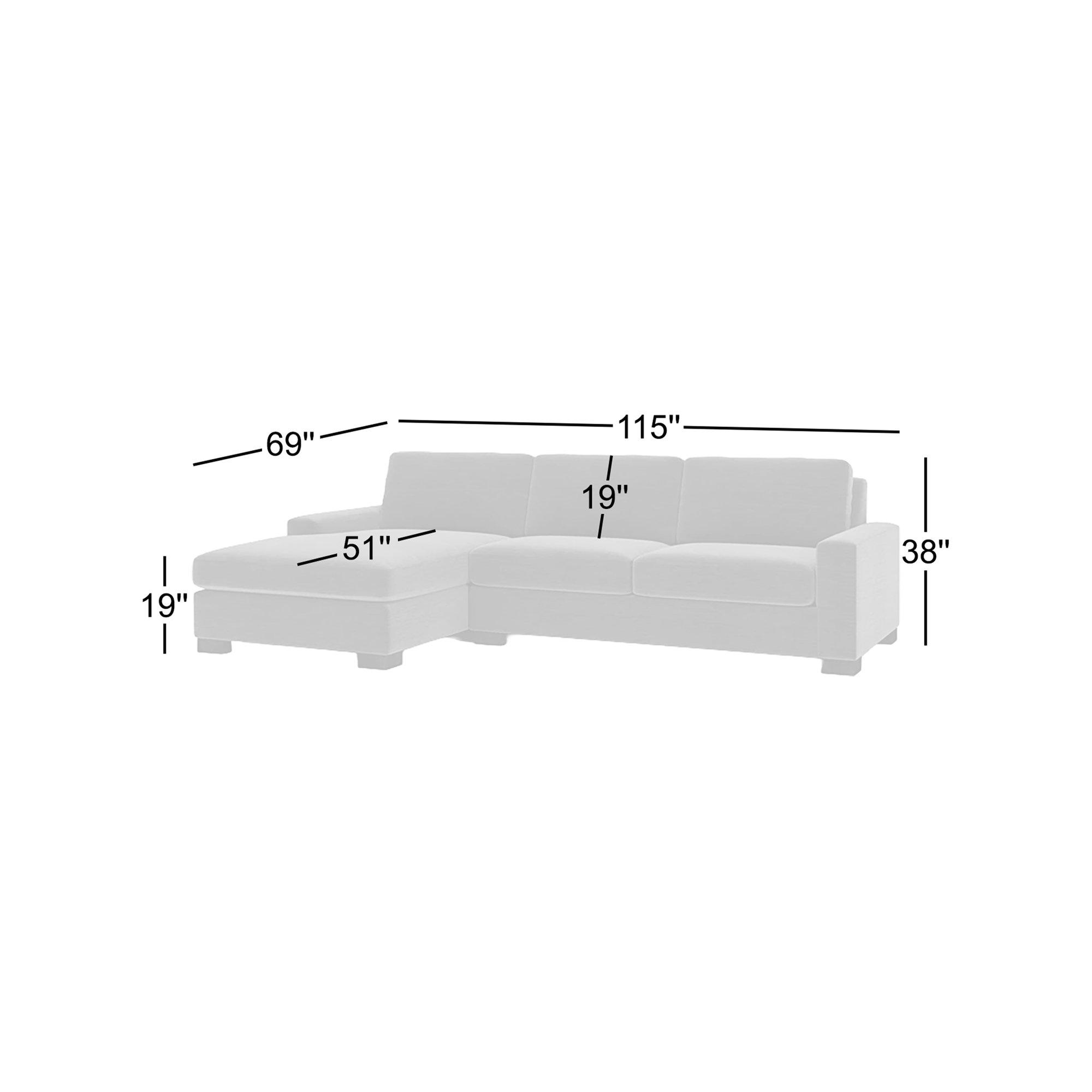 Jonie 115" 2-Piece Upholstered Chaise Sectional, Macarena Light Gray Basketweave Olefin, Left Hand Facing