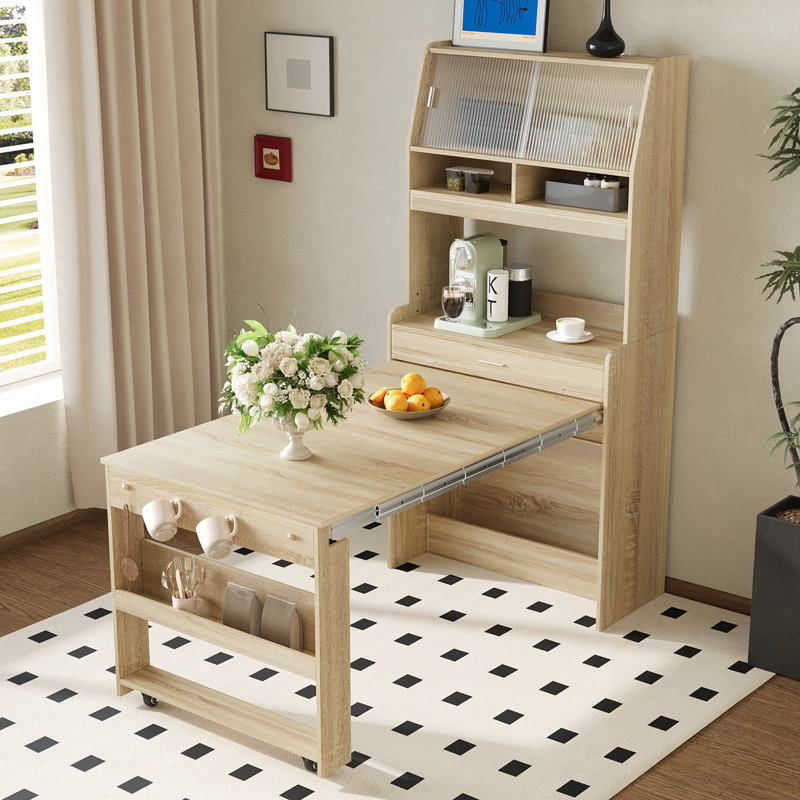 Garde-manger avec huche et table de salle à manger pliable, Naturel