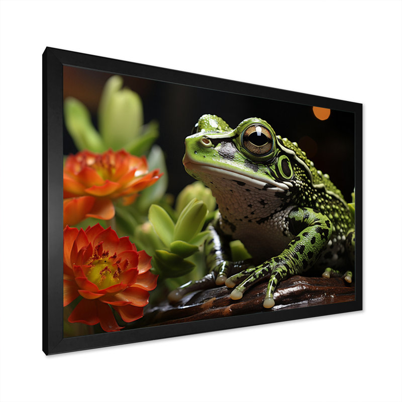 Grenouille amphibienne sérénade - impression, H 30 po x l 40 po x P 1,5 po, Cadre simple noir