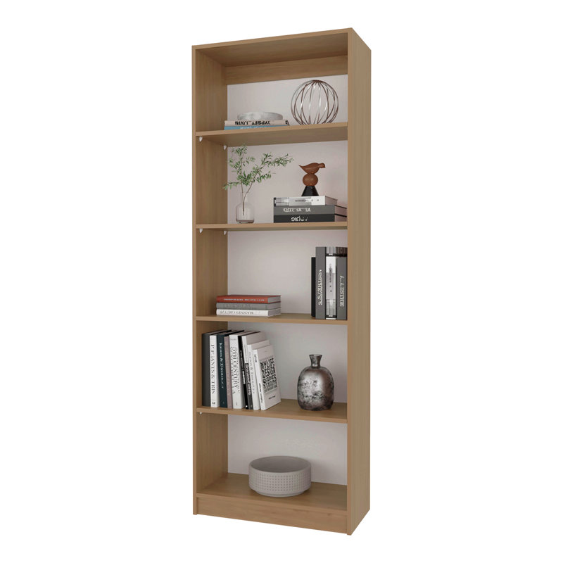 Bibliothèque en chêne naturel et blanc à 5 tablettes avec rangement ouvert, (5 tablettes) H 71 po x l 24,7 po x P 11,8 po