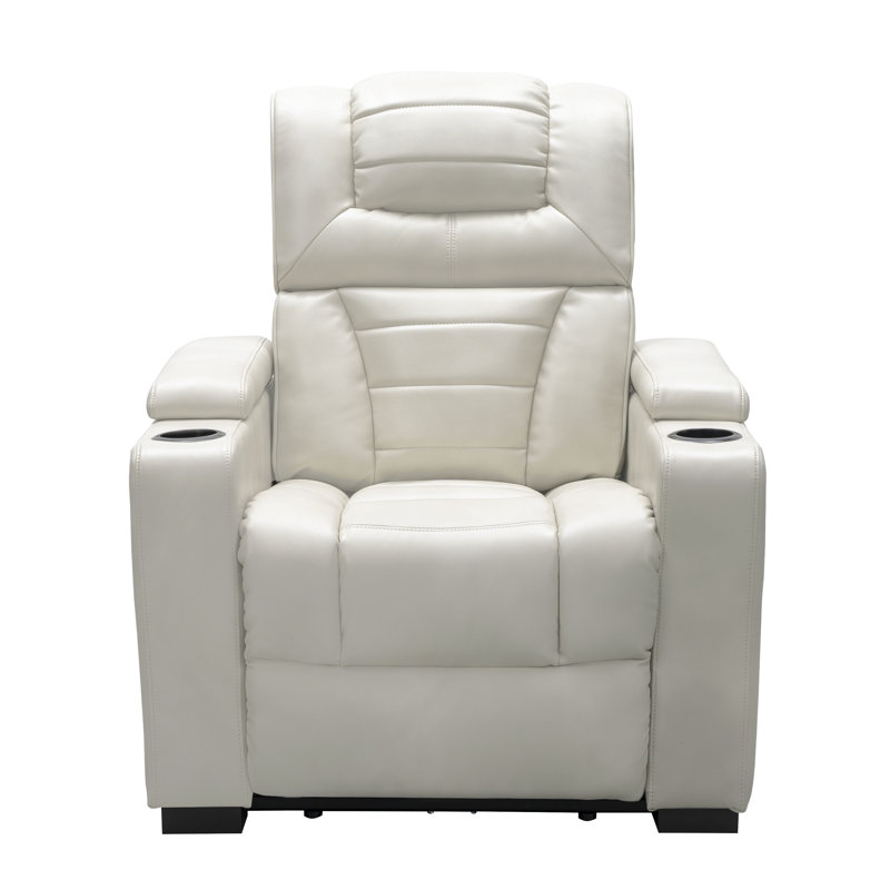 Faux Leather Power Recliner, Ivory Faux Leather