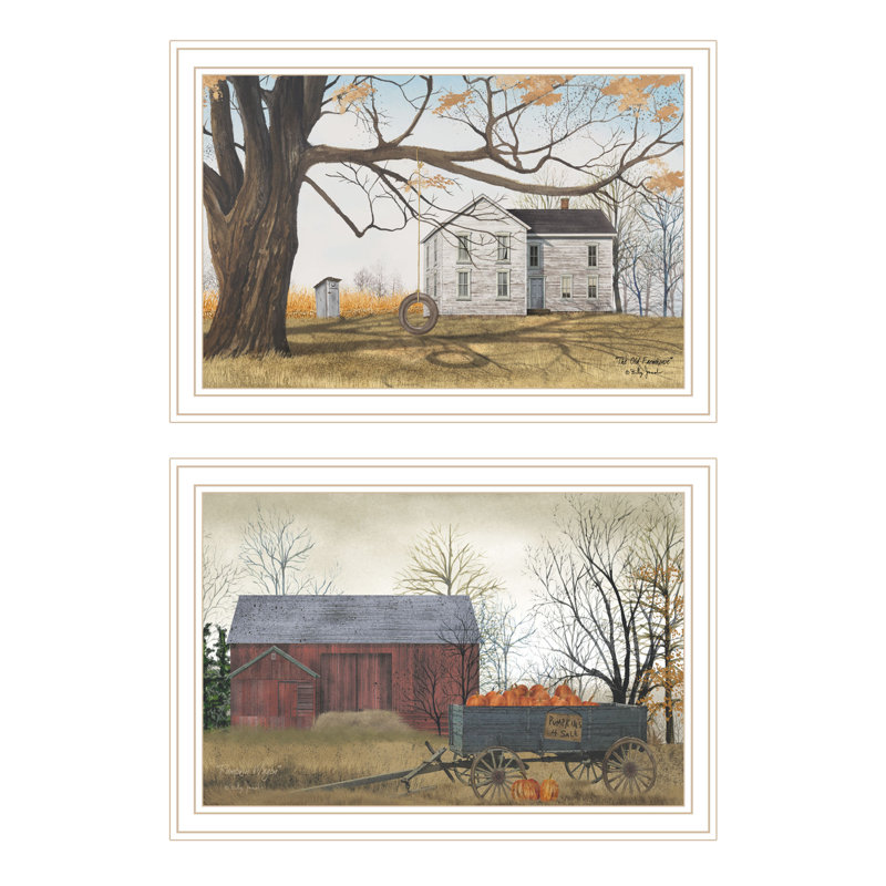 Reproduction d'art mural pour maison de campagne, grange et citrouille 2 pièces 2 pièces, Blanc