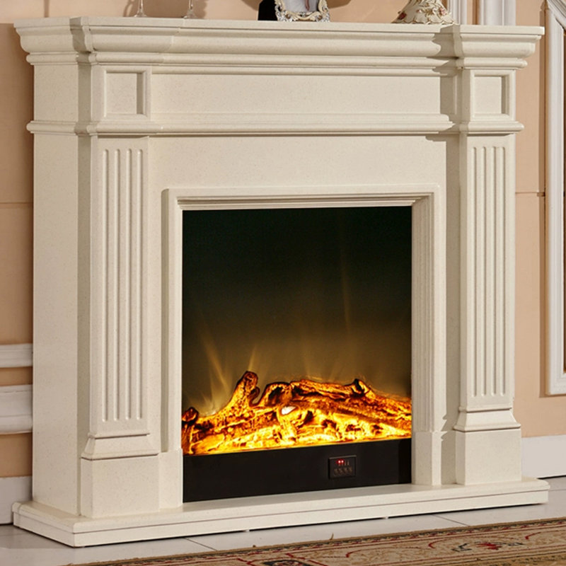 Foyer électrique en bois massif beige, Beige