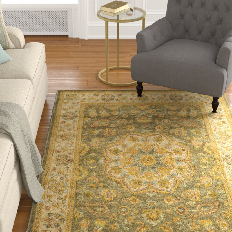 Tapis vert / taupe en laine touffeté à la main Cranmore, Rectangle 9 pi 6 po x 13 pi 6 po