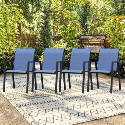 Outdoor PVC-coated polyester Dining Chairs Set of 4, Patio Stacking Armchair with Metal Frame and Backrest for Outdoor