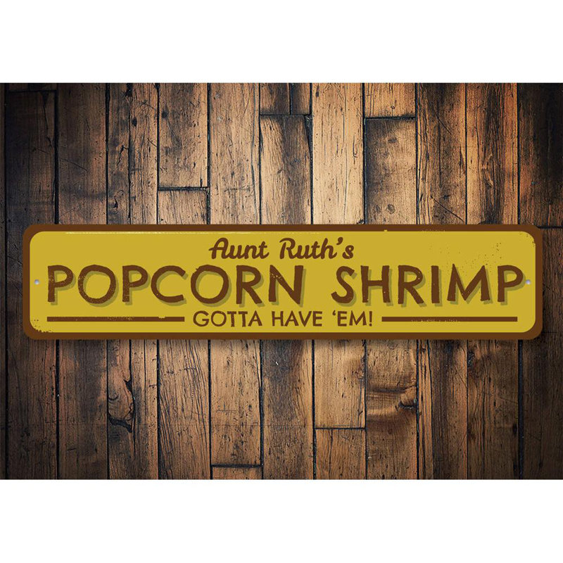 Plaque en aluminium Popcorn Shrimp, H 4 po x l 18 po x P 0,04 po