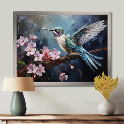Colibri émeraude rose flottant - art mural grand colibri