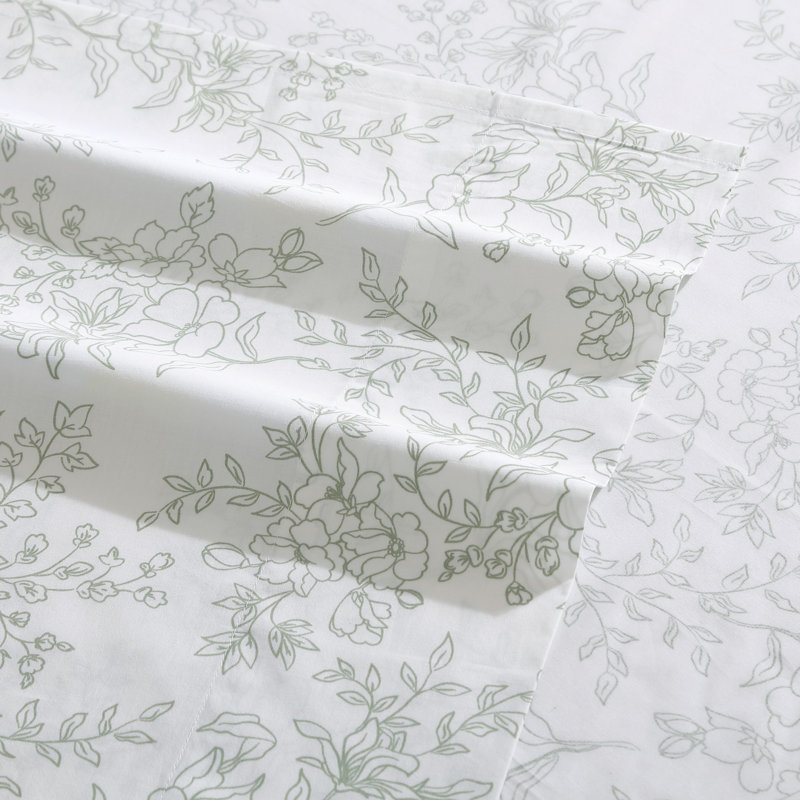 Hawley Floral Green Cotton Twin Sheet Set