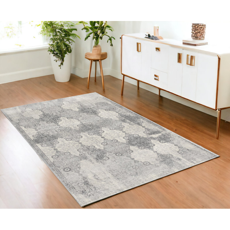 Tapis damassé gris 2 pi x 5 pi
