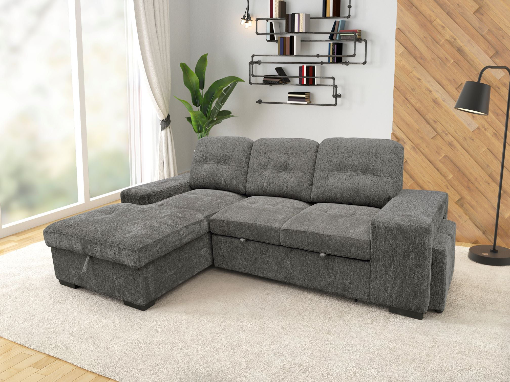 Latitude Run® Kolins Gray Sectional With Pull-Out Bed | Wayfair