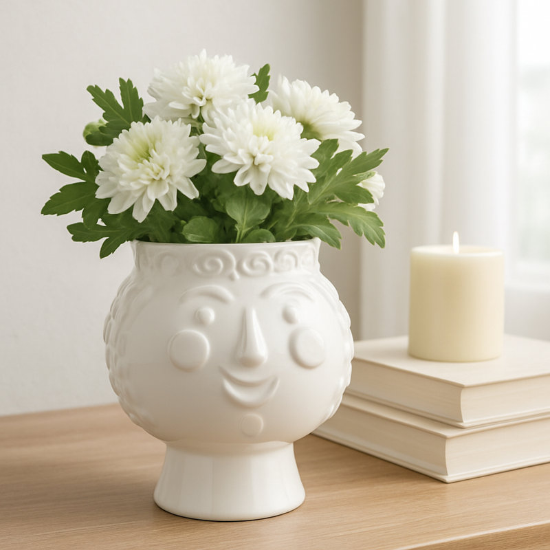Weeda Decorative Sculpted Ceramic Outdoor and Indoor Planter for Home Decor - Stylish Flower Pot for Living Room or Patio Spaces - 7"