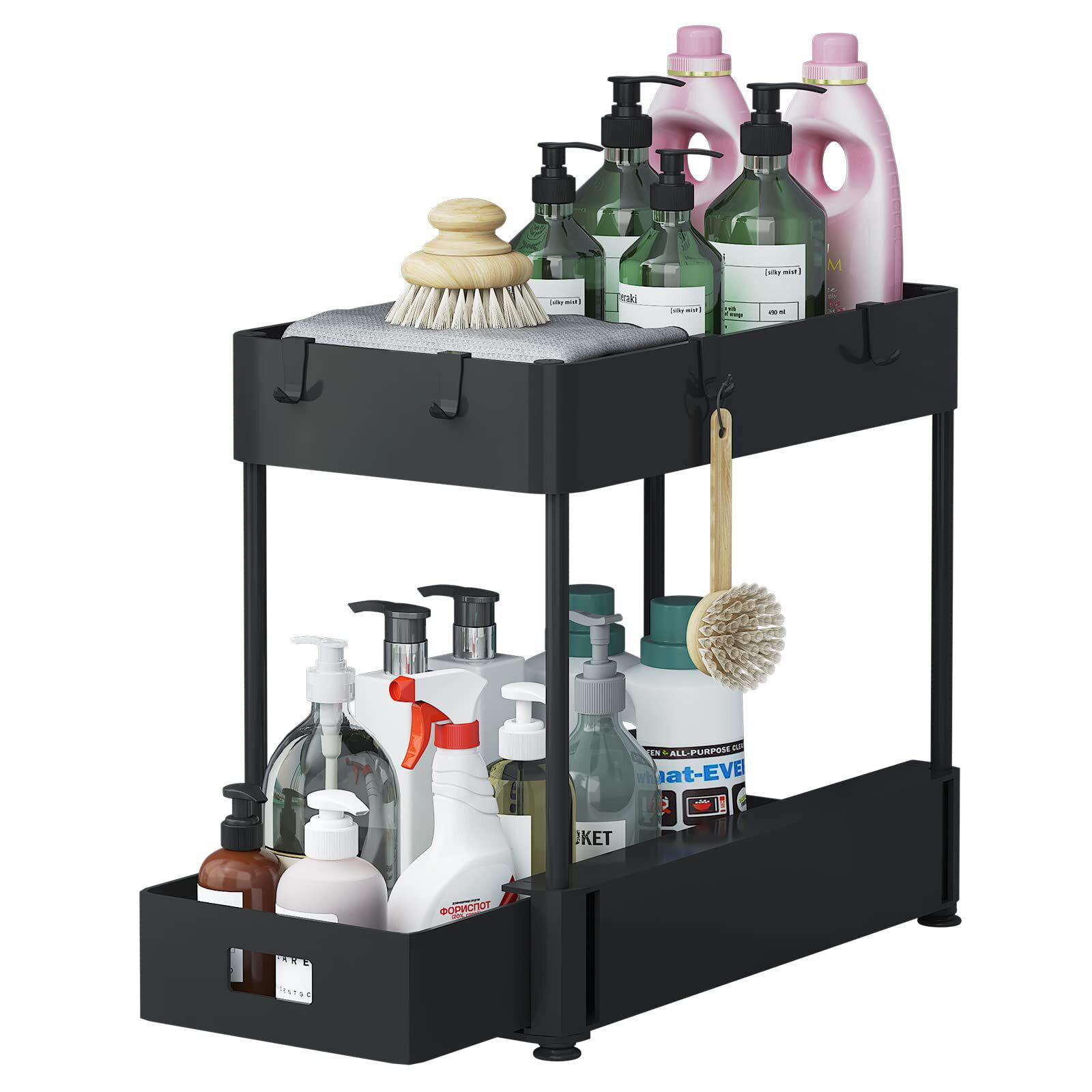 Wisdom Star 2 Tier Under Sink Organizers and Storage Bathroom Organizer  Under Sink, Pull Out Cabinet Organizer for Kitchen Bathroom Sink Storage,  Black 