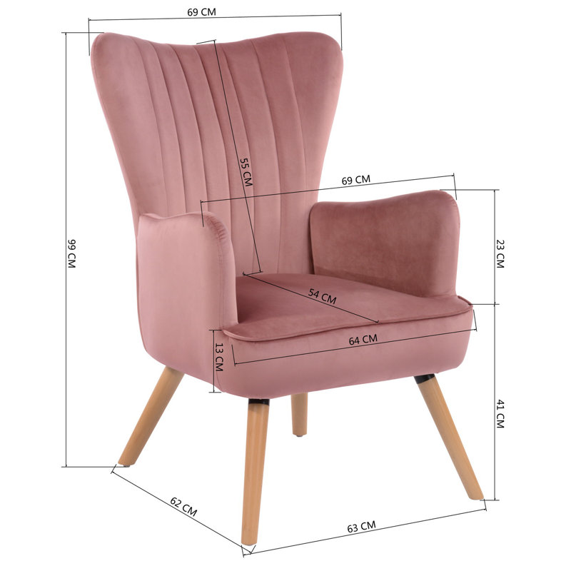 Coleman Velvet Armchair, Light Wooden, Rose
