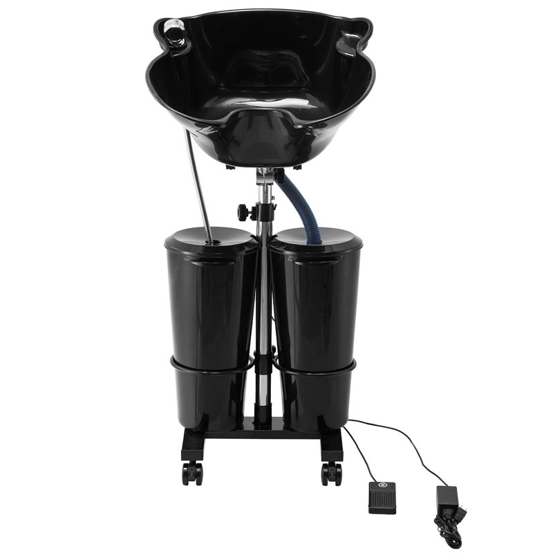 Portable Shampoo Bowl with Drain Hose 2 Buckets Adjustable Height Salon Sink