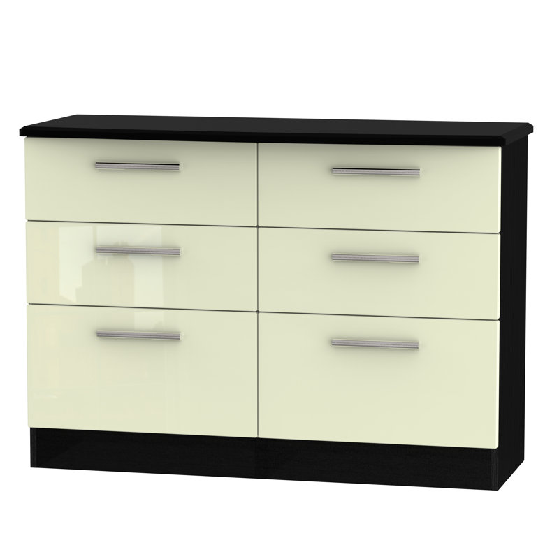 Fully Assembled Yvette 6 Drawer Chest, Black/Cream
