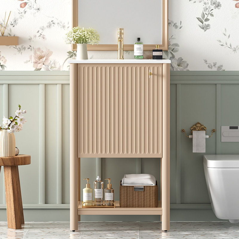 Ensemble de meuble-lavabo sur pied 20 po avec lavabo en céramique, ensemble de meuble-lavabo simple autoportant avec porte à fermeture douce, style français.