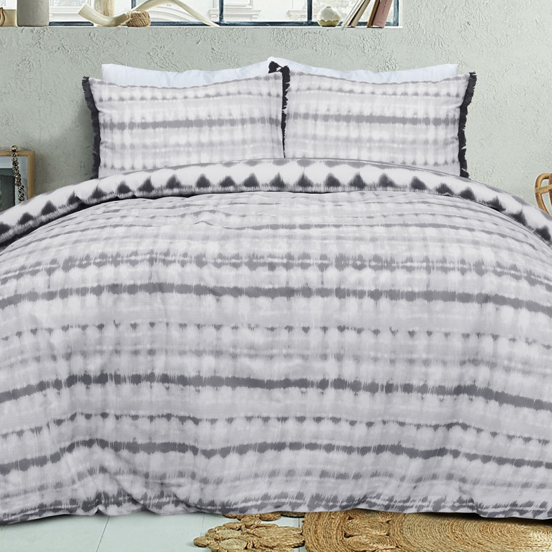Asharoken Cotton Blend Geometric Duvet Cover with Pillowcases, Black/White, Double Duvet Cover - 2 Standard Pillowcases