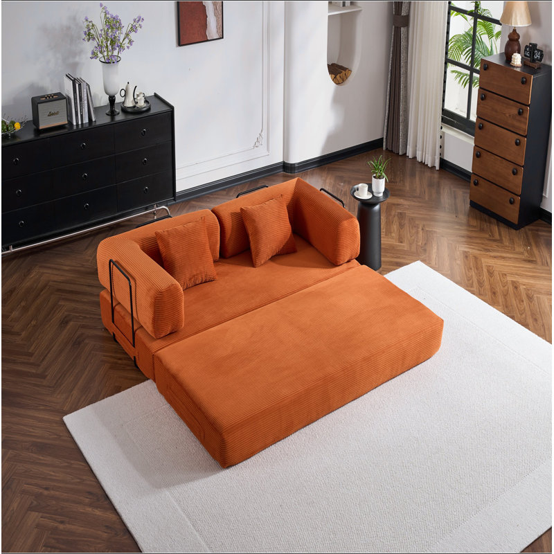 Canapé-lit convertible avec coussin cylindrique, canapé-lit pliant en velours côtelé avec structure de forme fixe, canapé-lit de salon pour chambre à coucher