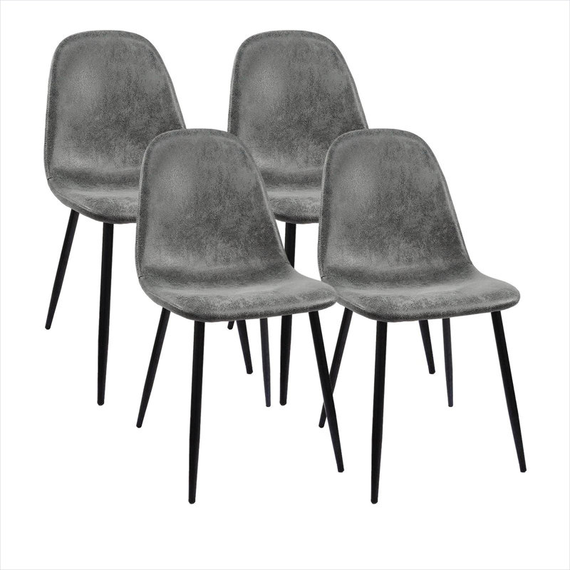Ensemble de 4 chaises d'appoint modernes gris ardoise avec dossier cuillère, pieds en métal et revêtement en suède