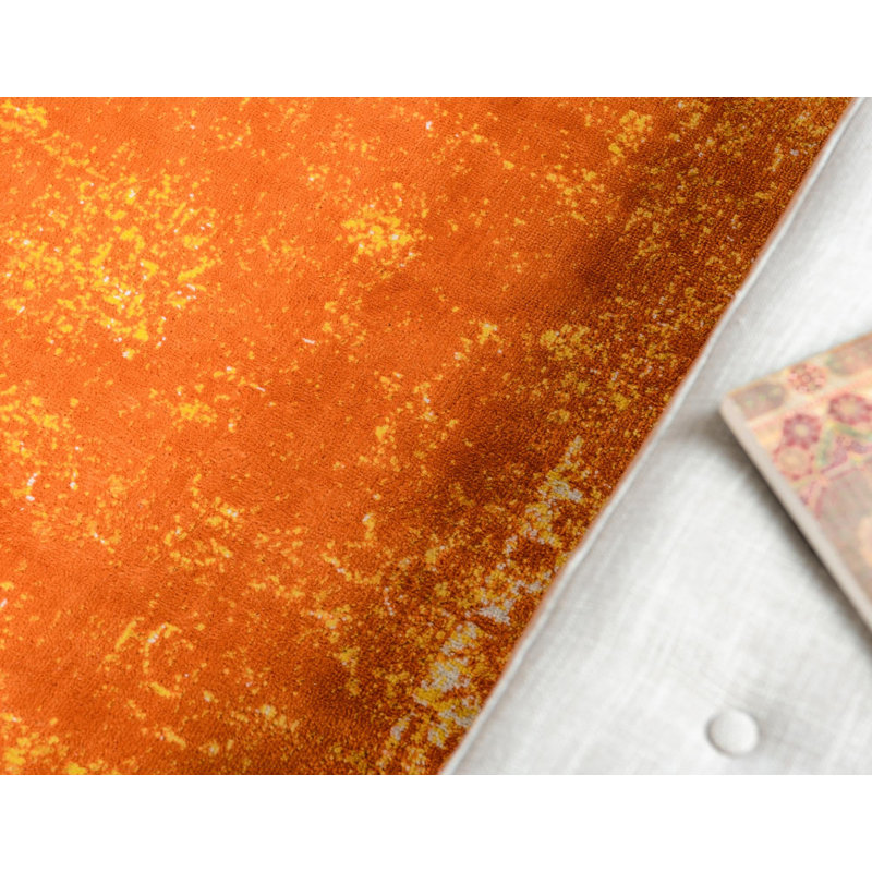 Tapis à motif oriental orange Brandt, Tapis de couloir 3 pi 3 po x 19 pi 8 po
