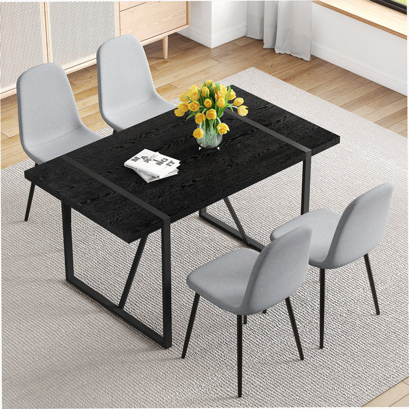 5-Piece Dining Table Set, Minimalist Rectangular Dining Table, 4 Dining Chairs With Metal Leg