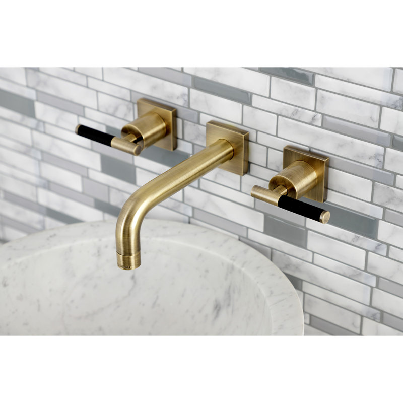 Kingston Brass Millennium Two-Handle 3-Hole Wall Mount Bathroom Faucet, Antique Brass, Lever
