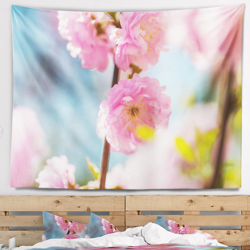Tapisserie Amandier fleurs roses, H 50 po x l 60 po