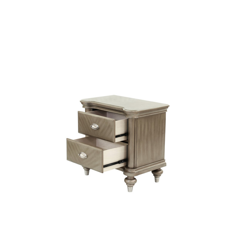 Table de chevet à finition argent antique / champagne avec rangement, mobilier de table de chevet | Idée de cadeau