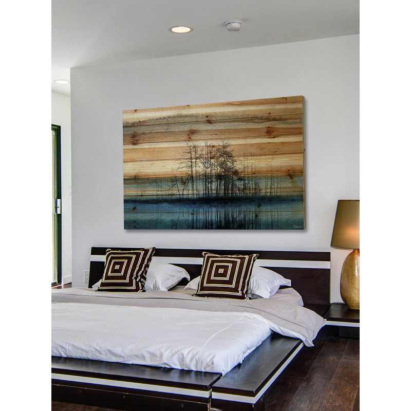 Serene Blue Lake Reflection Mixed Media Canvas Art