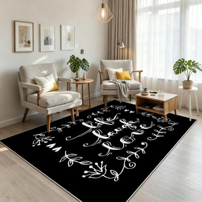 Tapis noir décoratif lavable à la machine