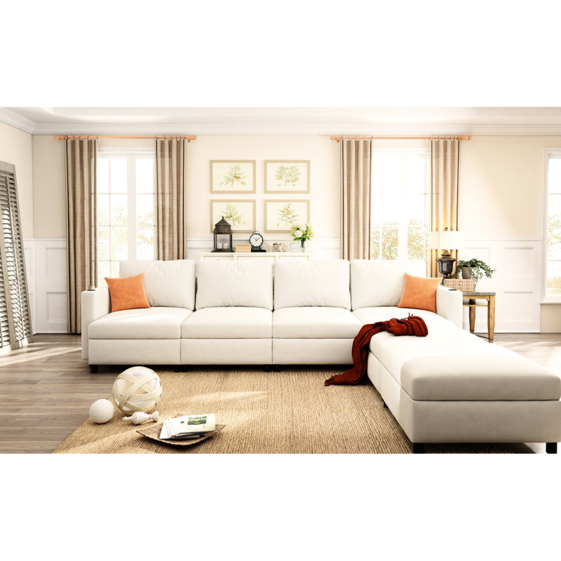Canapé modulaire en chenille de 123 po en forme de U avec rangement et pour 6 grands espaces de salon