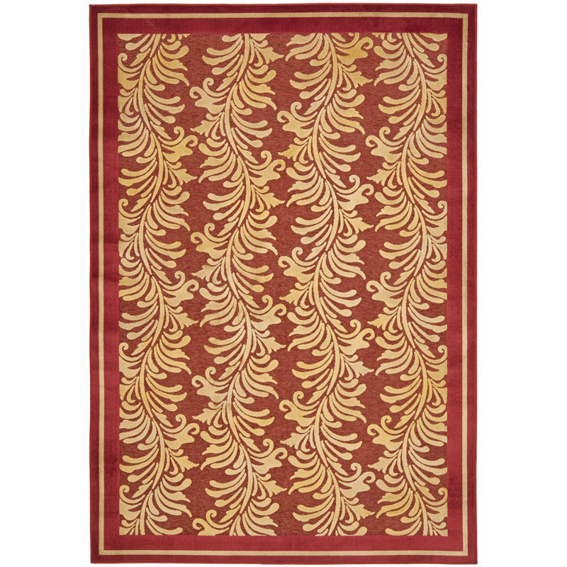 Tapis rouge à motif floral Plume, Rectangle 4 pi x 5 pi 7 po