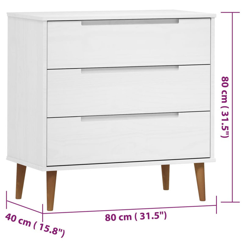 Jakarta Solid Wood 80 cm W Chest of 3 Drawers, White