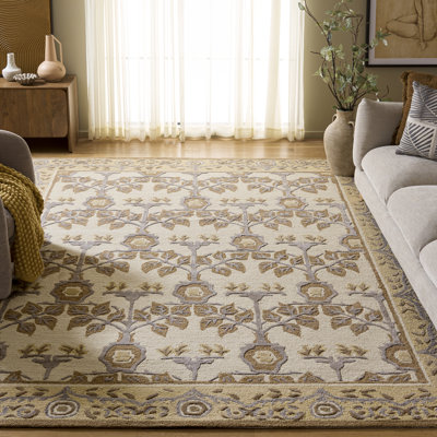 Tapis d'intérieur floral en laine, coton et viscose Earthly Treasures