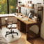 Noyer clair + bureau en bois massif en forme de L noir + fer-1848482743-1848482742