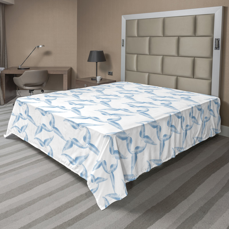 Drap plat Ambesonne Tropi avec feuillage de palmier simplifié bleu ciel et blanc, Drap plat grand