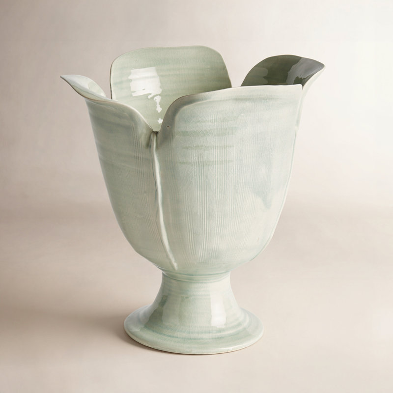 Rachana Handmade Ceramic Table Vase, 16" H x 15" W x 15.5" D, Celadon