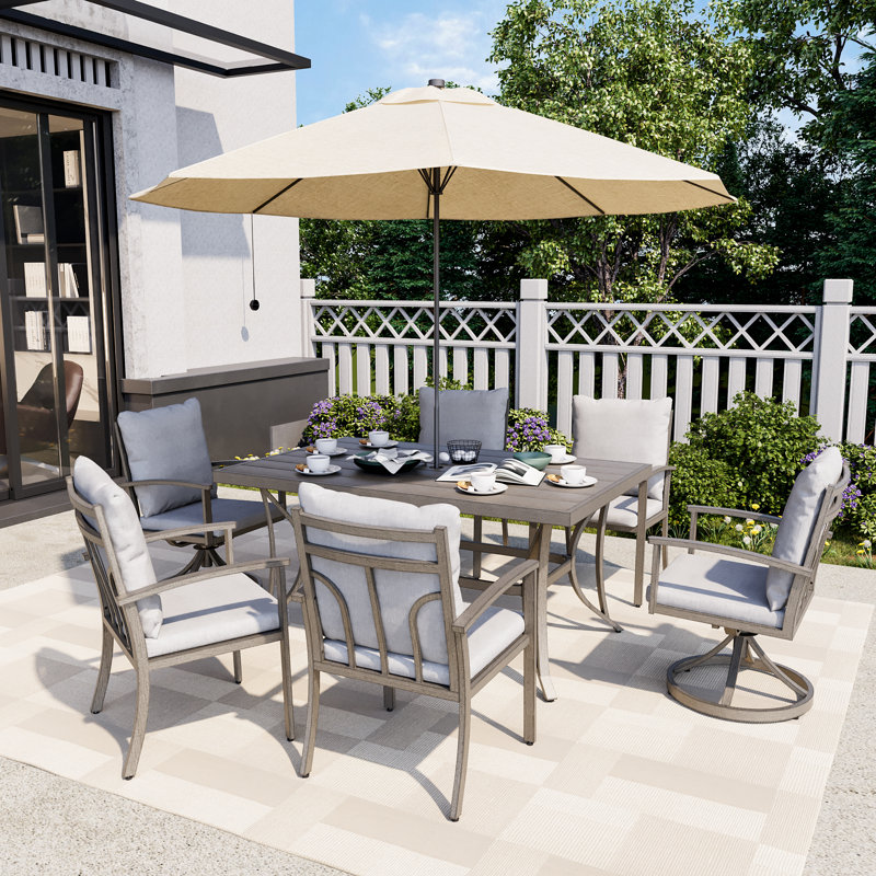 Mongeon Patio Dining Set with Rectangular Table , Cushions Included, 6