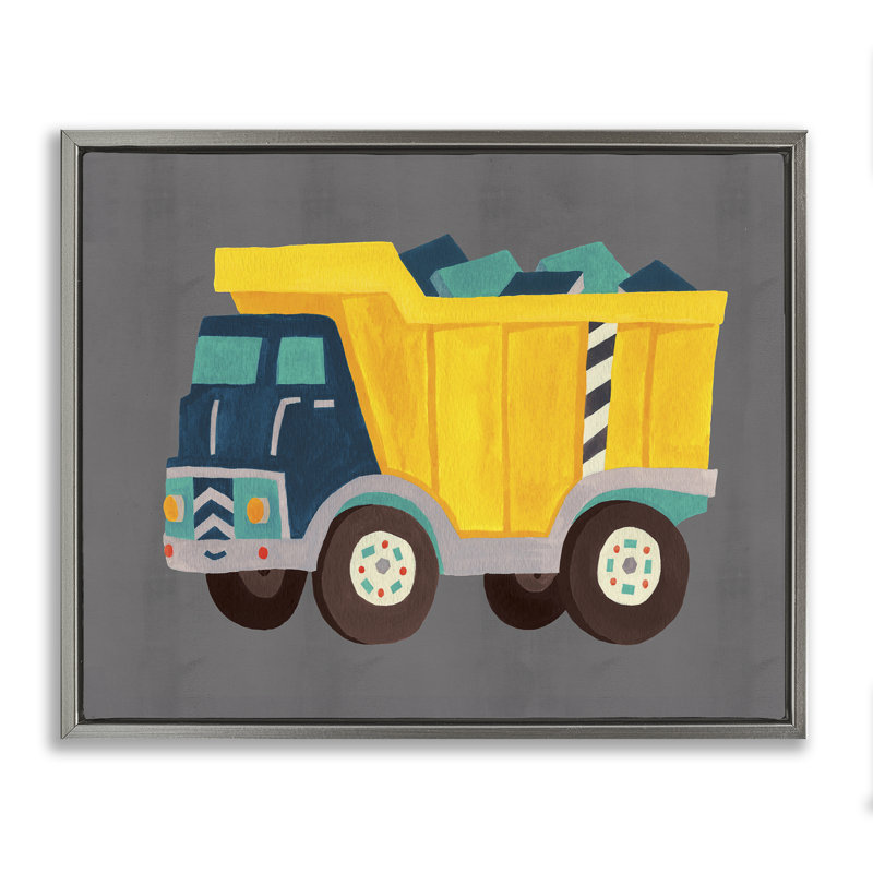  "Dump Truck", art mural encadré flottant par Irene Chan, H 17 po x l 21 po, Cadre flottant gris lustré