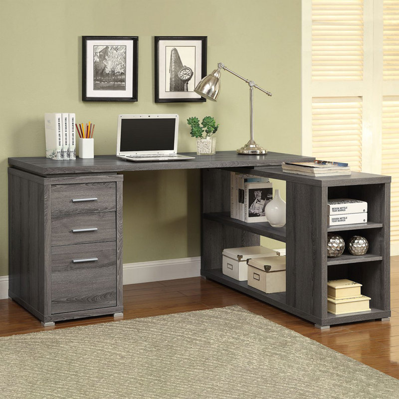 Tona 3-Drawer L-Shape Desk, Gray
