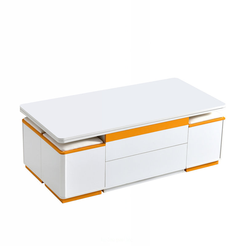 Multi - Functional Lift - Top Coffee Table Set with 4 Storage Stools, Ideal for Space - Saving and Versatile Living Room Use