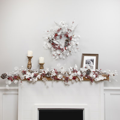 Berries And Snowflakes Artificial Christmas Wreath - 24" - Red And White - Unlit