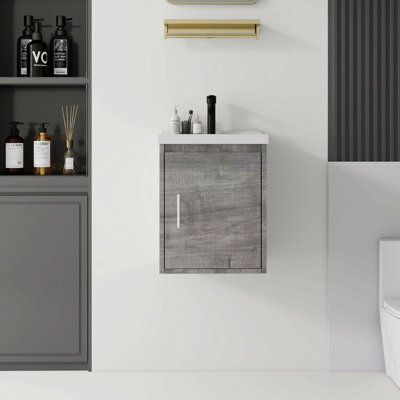 Meuble-lavabo flottant de 20 po, armoire murale en contreplaqué avec lavabo en céramique et portes à fermeture en douceur pour les petites salles de bain