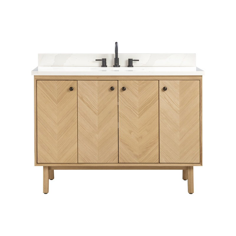 Adele 30'' Free Standing Single Bathroom Vanity with Quartz Top, Black, Natural, 49