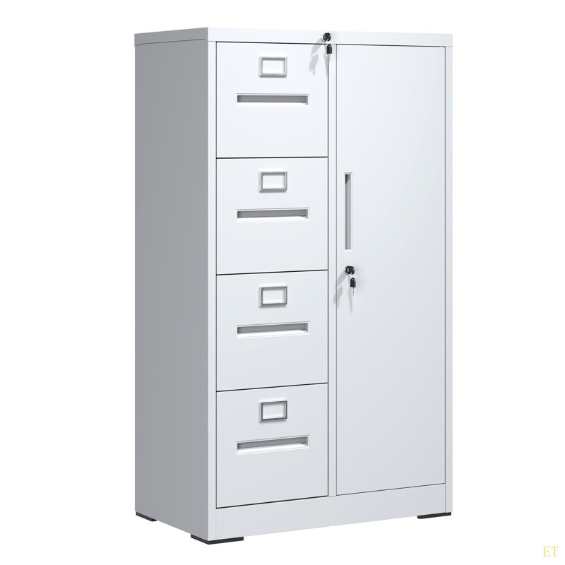 Metal Storage Vertical Filing Cabinet With Lock, Steel File Locker With 4 Drawers And 1 Door For School, Living Room, Bedroom, Office